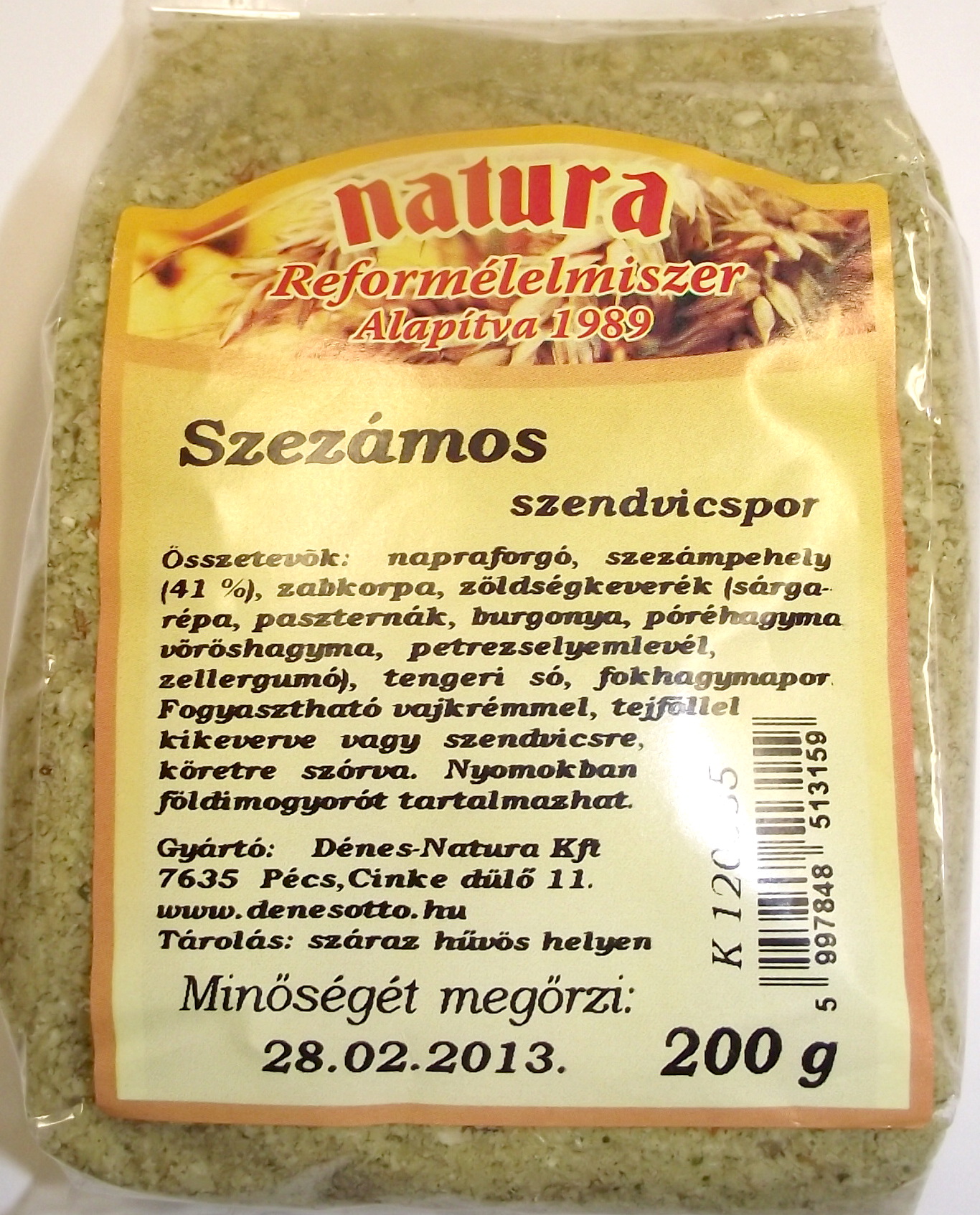 Natura Szezámos Szendvicskrémpor 200g